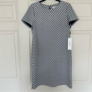 Calvin Klein Short Sleeve Dress Black and White Diamond Print Size 10